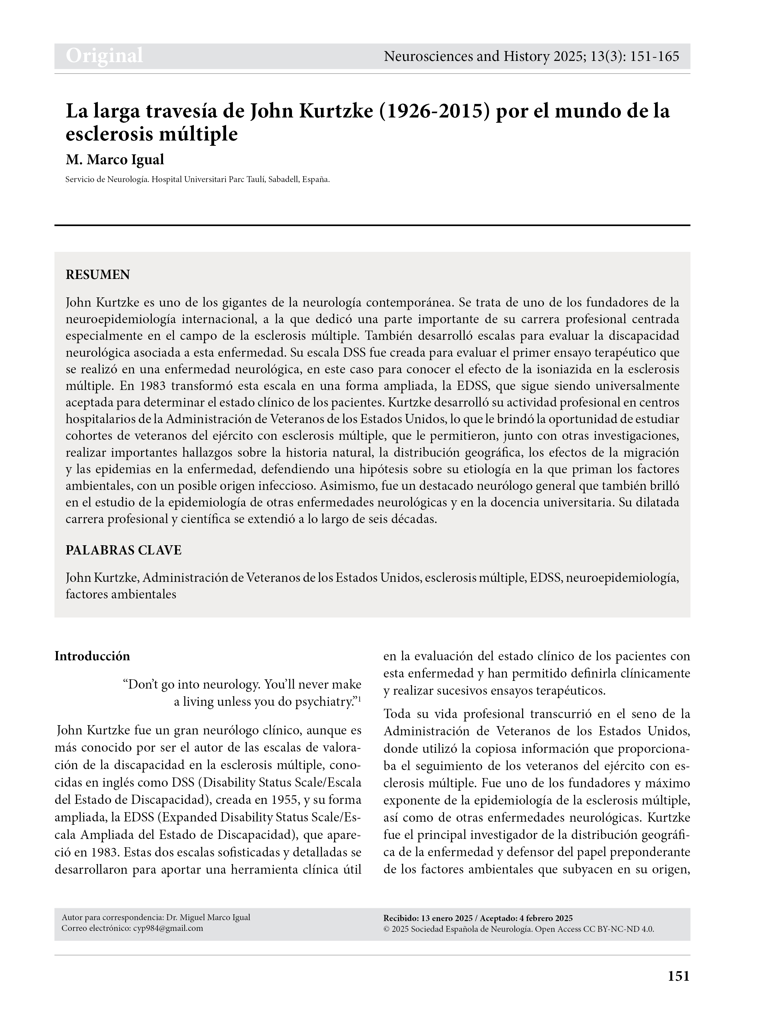 La larga travesía de John Kurtzke (1926-2015) por el mundo de la esclerosis múltiple