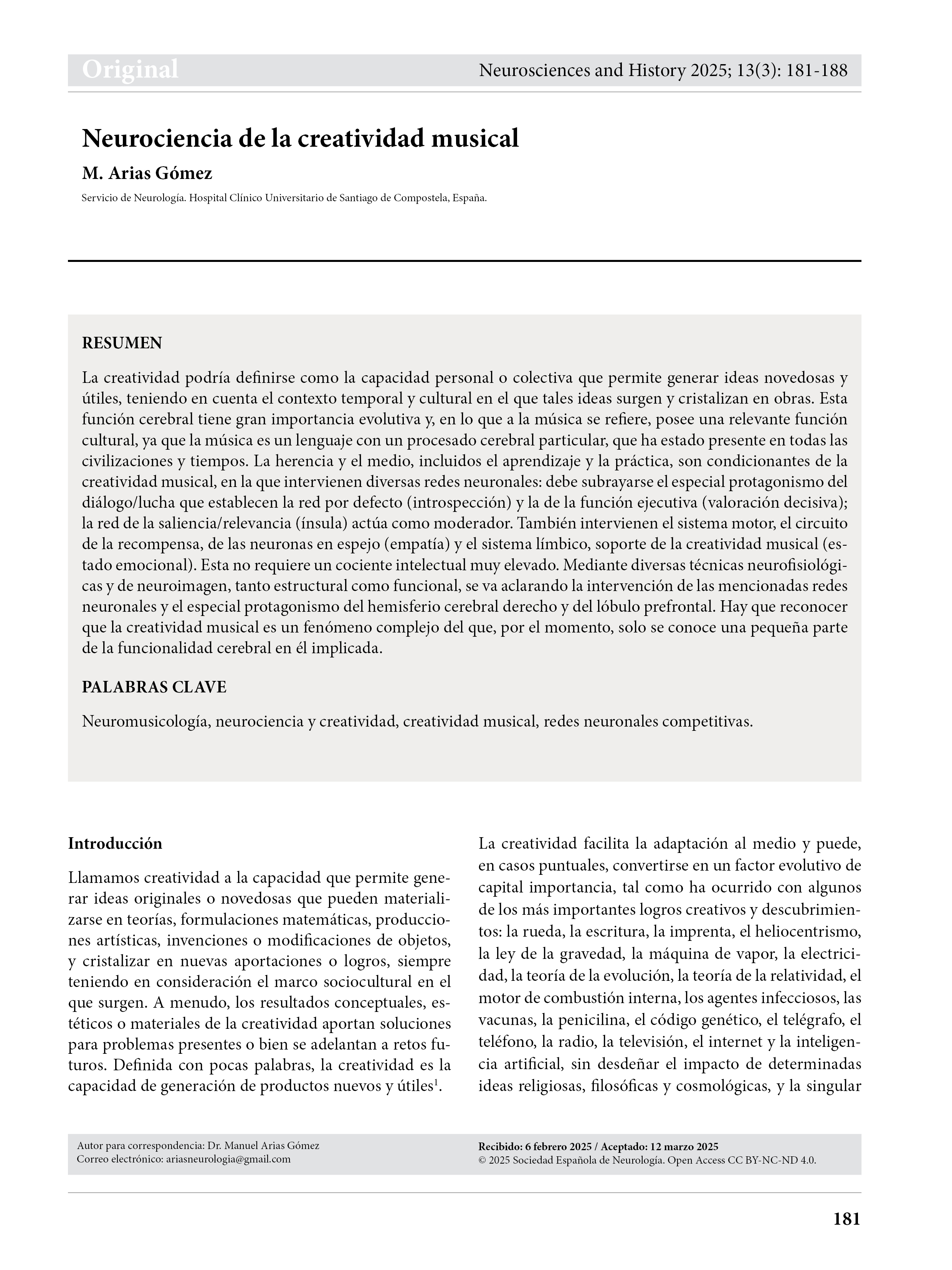 Neurociencia en la creatividad musical