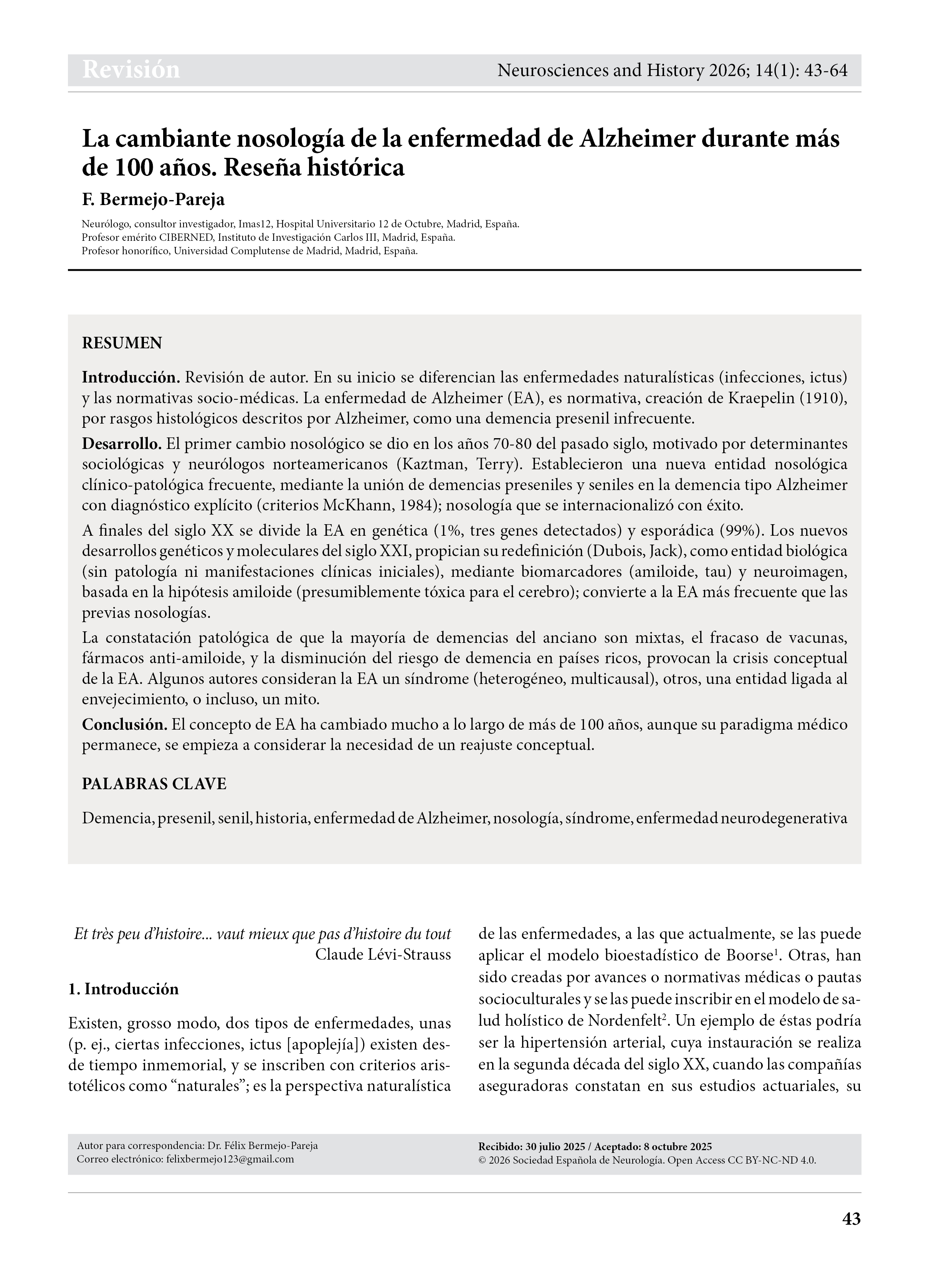 La cambiante nosología de la enfermedad de Alzheimer durante más de 100 años. Reseña histórica
